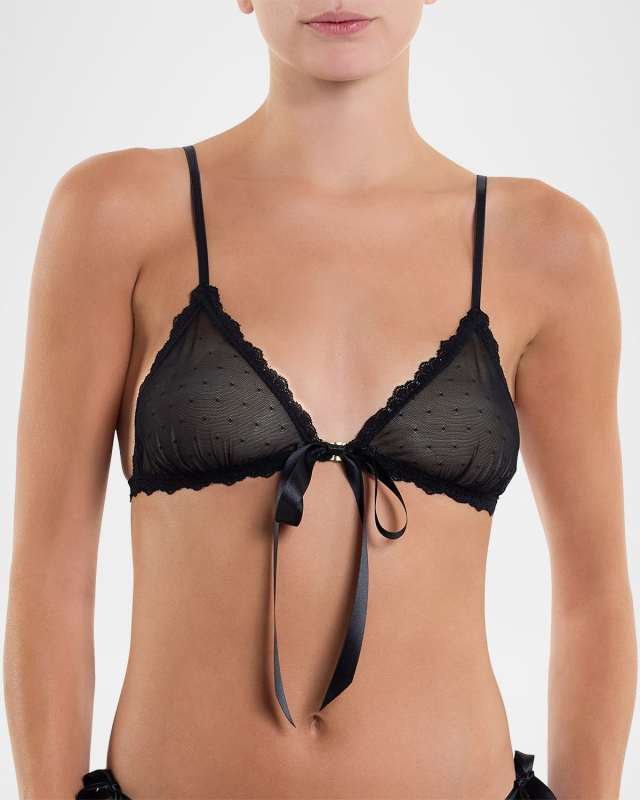 &Oh Dotted Tulle Front-Tie Bralett